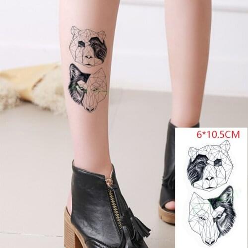 Waterproof Temporary Tattoo Sticker ins Panda wolf black and white grid cool Body Art Flash Tatto Fake Tatoo for Women Men