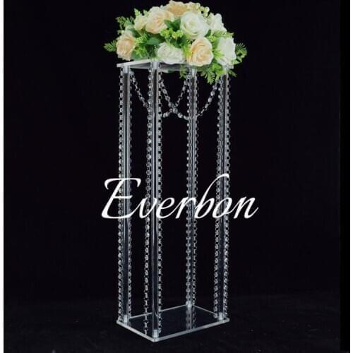 80cm Tall Clear Acrylic Flower Stand flower vase table center Table Chandelier Wedding Centerpiece with bead strands 10 pcs/lot