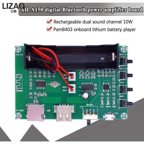XH-A150 Lithium Battery Bluetooth Digital Power Amplifier Board 5W+5W Mouth Power DIY Small Speaker Rechargeable for Android