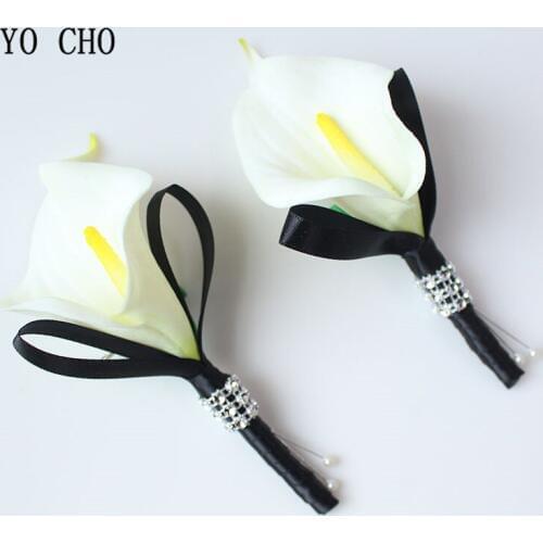 YO CHO White Black Corsage Man Boutonniere Real Touch Artificial Calla Bridal Bridesmaid Brooch Wedding Prom Party Accesssories
