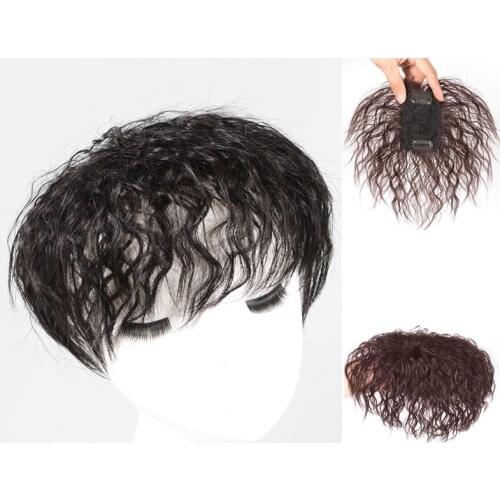 Salonchat Hairpins Corn Beard Toupee Hairpieces Remy Human Hair with Bangs for Women Human Hair Piece Closure Kinky Curly Black