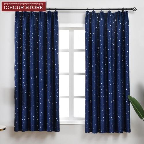 ICECUR Shiny Silver Stars Blackout Curtains for Kids Child Bedroom Korean Style Window Voile Tulle Curtains for Living Room