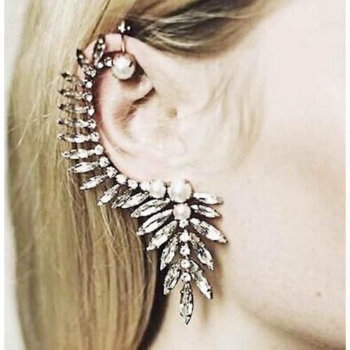 2021 New Lady Exaggerated Gothic Punk Elf Angle Wings Full Crystal Rhinestone Ear Clip Wrap Cuff Earring LL@17