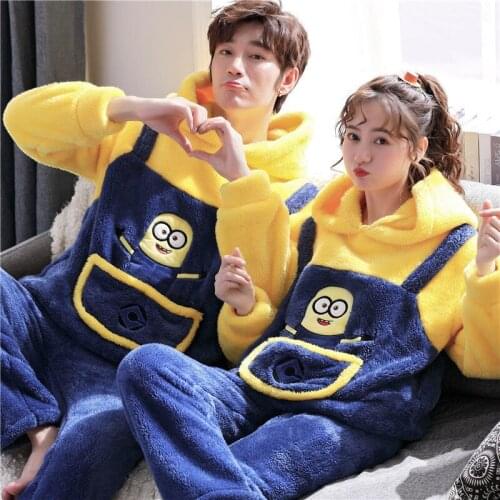 Winter Couple Pajamas Cartoon Little Yellow Hooded Thickened Facecloth Teenage Students Home Clothes Women Pajamas Pajama Set