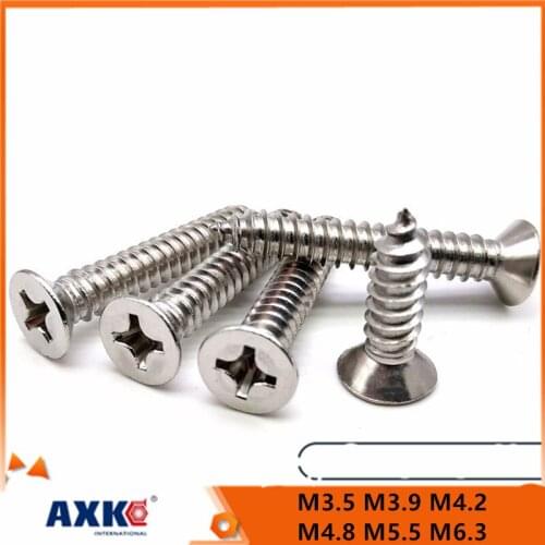 10/50pcs M3.5 M3.9 M4.2 M4.8 M5.5 M6.3 304 A2-70 stainless steel Cross Phillips Flat Countersunk Head Self-tapping Wood Screw