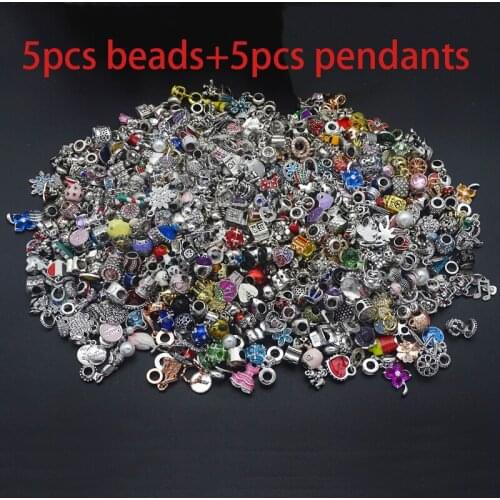 10pcs/lot Mix Color & Style Big Hole Color Crystal Enamel Alloy Charms Beads Dangle Fit European Pandora Charms Bracelet DIY