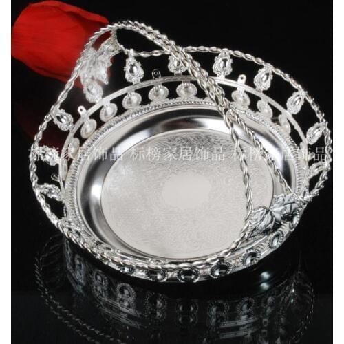 17.5x17.5x13cm Silver Fruit Basket European Fashion Creative Ceramic Stainless Steel Glass Crystal Towel Basket Hotel Fruit Fram