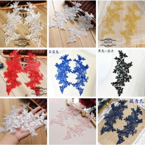 8 Pieces/4 Pairs Black Blue White Lace Applique Flower Sequin Lace Fabric For Garment Wedding Accessories Cloth DIY Craft
