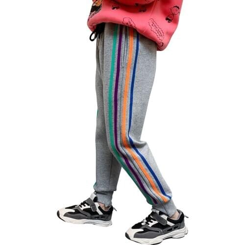Girl Trousers Autumn Winter Plus Velvet Thick Warm Sport Pant Big Kids Rainbow Side Stripe Loose Casual Pants Childrens Clothes
