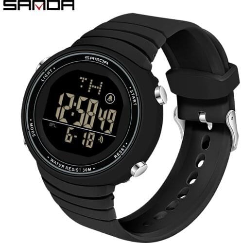 SANDA Brand Digital Watch For Mens Sports Water Resistant Alarm Stopwatch Black Watch Diving Swimming Reloj Hombre