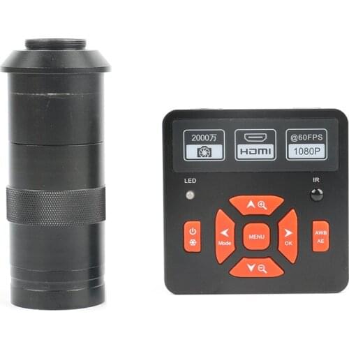 21MP Full HD 1080P 60/FPS HDMI USB HD Digital Industrial Video Microscope Camera Set + 100X C Mount Lens + 4G TF + IR Remote