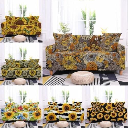 Sunflower Print Elastic Sofa Cover Stretch Couch Slipcovers Corner Sofa Covers For Living Room Sectional Couch Cover 1-4 Seaters