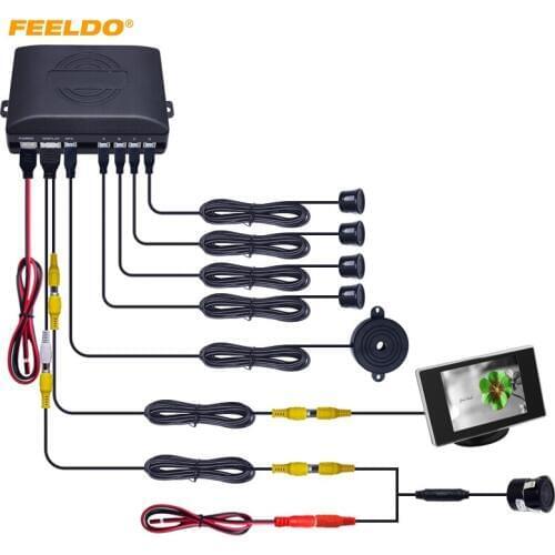 FEELDO 1Set 10-Color Car 4-sensor Rearview Parking Sensor Reversing System With 3.5inch Monitor and 18.5mm Camera #FD-2761