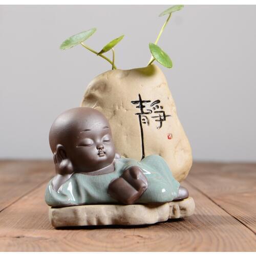 Kungfu Monk Glass Ceramics Vase Tabletop Vase Small Buddha Flower Pot Planters Bonsai Home Decoration Accessory