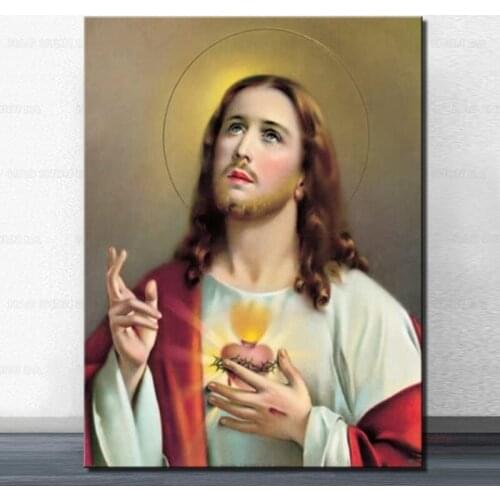 Sacred Heart of Jesus Poster Canvas Oil Painting Christianism Jesus on Jerusalem Poster Living Room Church Wall Art Decor Pictur
