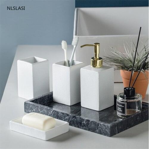 Nordic ceramics Bathroom Accessory Set Wash Set Soap dispenser gargle cup Soap dish bathroom decoration Wedding gifts