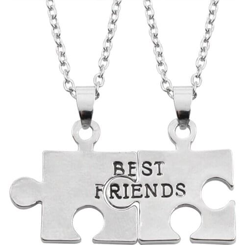 2 Pcs Lettering best Friends Necklace For Women Girl Geometric Puzzle Necklaces Bff Friendship Forever Female Jewelry Gift