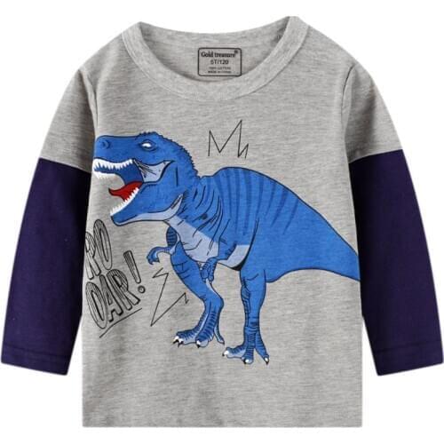 Korean Childrens Clothing Autumn New Long-sleeved Boy Baby Dinosaur Cartoon Bottoming Shirt Childrens Long-sleeved T-shirt Tid