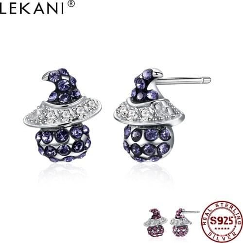 LEKANI Vintage S925 Sterling Silver Colorful Crystal Earrings Halloween Party Witch Stud Earrings Luxury Fine Jewelry 2021