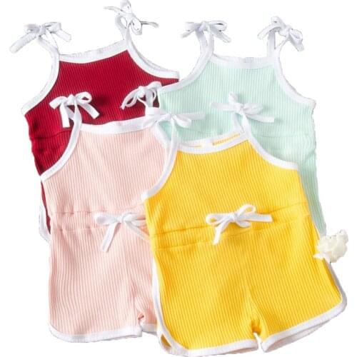 Summer Kids Toddler Baby Girls Sleeveless Bandage Ribbed Knitted Rompers Jumpsuits Overalls Infant Girls Cotton Clothes Outfits