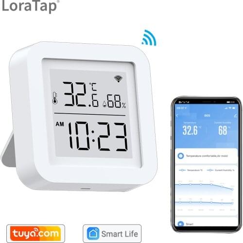 LoraTap Tuya Smart Life Digital Smart Temperature and Humidity Sensor with LCD Screen DIY Home works with Echo Alexa