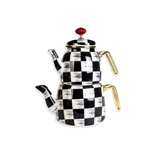 Mackenzie Krem-siyah Emaye Çaydanlık - Son Moda Trend Çaydanlık Seti - Şık Çaydanlık