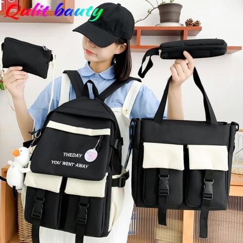 4-piece Fashion Womens Backpack Trendy Waterproof Nylon School Bag for Girls Large Capacity Backpacks High Quality Backpack Sac