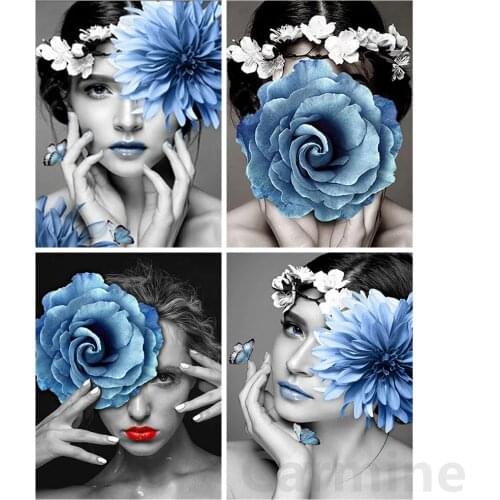 Hobby DIY 5D Diamond Painting Woman And Blue Flower Cross Stitch Kit Embroidery Picture Full Round&Square Drill Home Decoration
