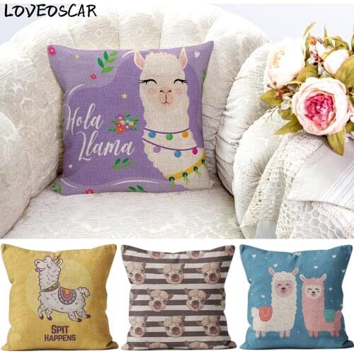 Sky Light Blue Purple Yellow Llama Alpaca Cushion Case Cover Throw Pillow 40 45 50 Cute Funny Lovely Country Farmhouse Tropical