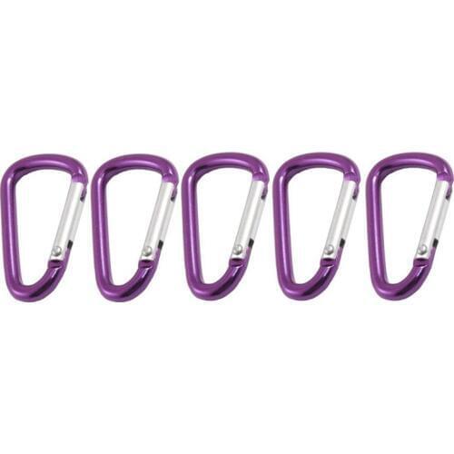 New 5 Pcs Travel D Shaped Aluminum Alloy Carabiner Clip Hooks Purple