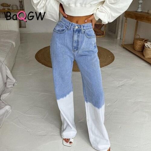 BaQGW New Fashion Tie Dye Jeans for Women Streetwear Denim Trousers High Waisted Casual Straight Pants Sexy Female Blue Jeans