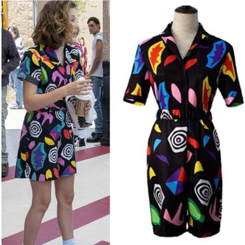 Stranger Things 3 Cosplay Eleven Costume Shirt Eleven Dress Halloween Carnival Party 3D Print Jumpsuit Womens Rompers Belt Girls