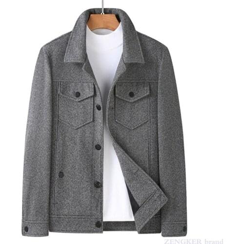Autumn and winter woolen thick mens plus fat plus size fashion casual lapel jacket mens youth trendy fat short jacket 130kg7xl