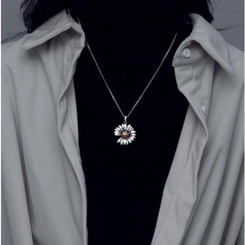 925 Sterling Silver Hip Hop Retro Sun Flower Necklace For Women Couple Charm Sweat Chain Friends Gift Wholesale S-N609