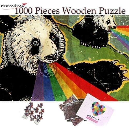 MOMEMO Rainbow-Spraying Panda Puzzle 1000 Pieces Wooden Jigsaw Puzzle 1000 Creative Pattern Puzzles Giant Panda Adult Puzzle Toy