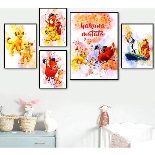 Disney Animation Lion King Watercolor Canvas Painting Posters and Prints Wall Art Pictures for Kids Room Home Decor Cuadros