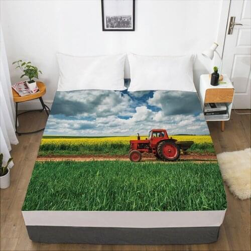 Luxury Elastic fitted sheet bed sheet With An Elastic Band Mattress Cover 150x200/160x200 Bed cover for home Tractor green