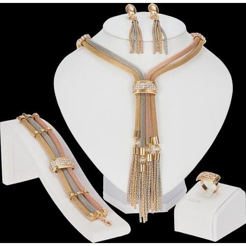 Luxury African Dubai Gold Colorful Jewelry Sets Nigerian Indian Wedding for Women Necklace Earrings African Beads Jewelry Set