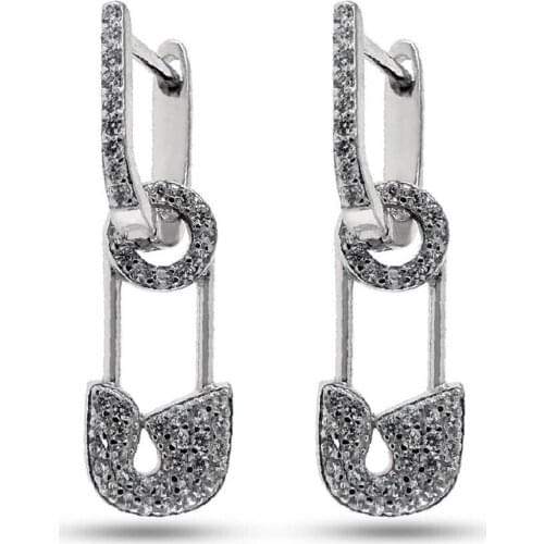 Zircon Stone 925 K Silver Hook Needle Earrings