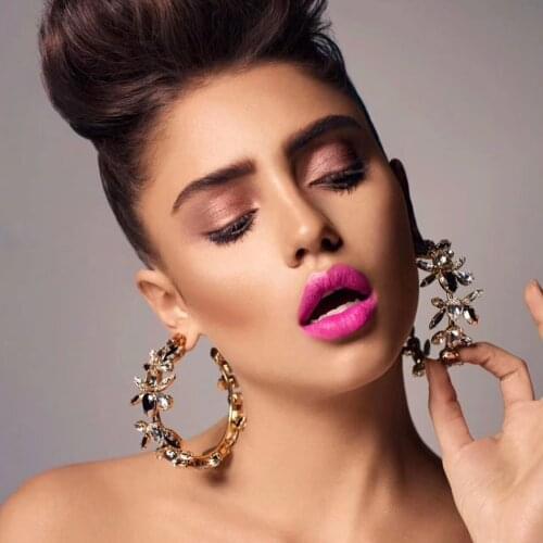 New Design Multicolors Rhinestone Flowers Hoop Earrings For Women Jewelry Geogous Statement Earrings Accessories Hot Sale