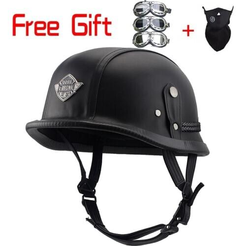 Adult Leather Helmets For Motorcycle Retro Half Cruise Helmet Prince Motorcycle GERMAN Helmet Vintage Motorcycle Moto