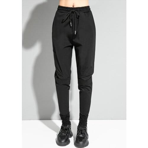 Dark wind 2021 spring and autumn new personalized splicing slim Harem Pants elastic waist fashionable Leggings