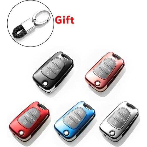TPU Car Remote Key Case Shell Cover With Key Chain For Kia Hyundai Soft Protective Key Cover Fob Holder Black Silver