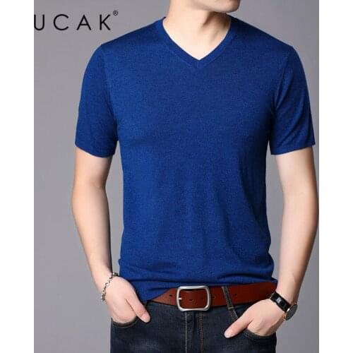 UCAK Brand Sweater Men Clothing Casual Short Sleeve V-Neck Pull Homme Pullover Spring New Arrivals Male Soft Wool Sweaters U1224