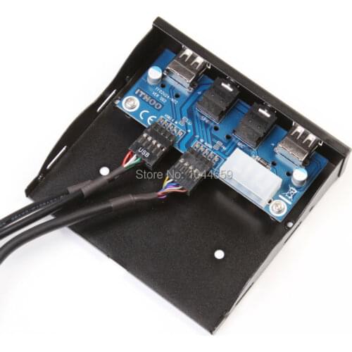 High Speed 3.5" 18Pin to 2 Port USB 2.0 HUB Mic HD-Audio 3.5mm Floppy Drive Bay Front Panel FOR PC