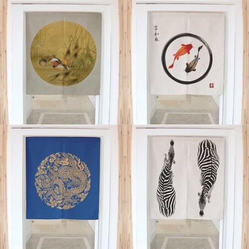 Japanese Fabric Door Curtain Kitchen Toilet Half Panel Curtain Blackout Curtain Without Punching Home Decoration