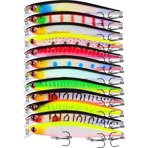 YUZI 12PCS Fishing Lure Laser Hard Artificial Bait 3D Eyes 11cm 14g Wobblers