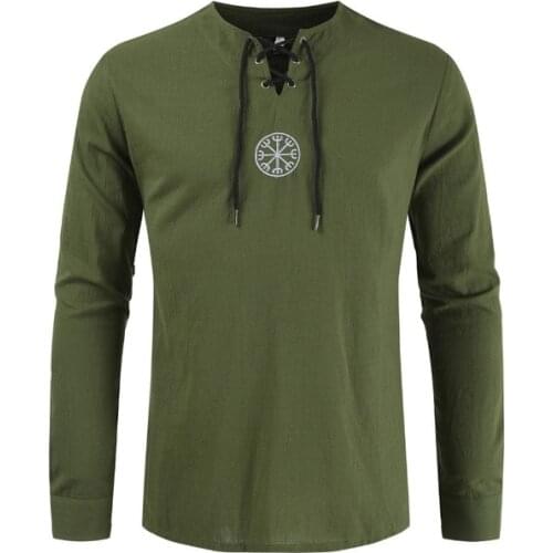 Halloween Adult Medieval Vintage Viking Pirate Tops Shirt Renaissance Nordic Embroidery Lace Up T-shirt Beard Cosplay Plus Size