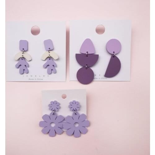 QUMENG 2020 Purple styles cute sweet acrylic Earrings For Women flower irregular Drop Dange pendientes mujer personality Jewelry