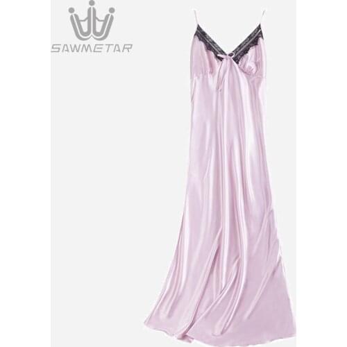 Women Sexy Lace Deep V Neck Night Dress Ladies Silk Satin Nightwear Sleeveless Night Gown Lingerie Dress Sleepwear Suit Home